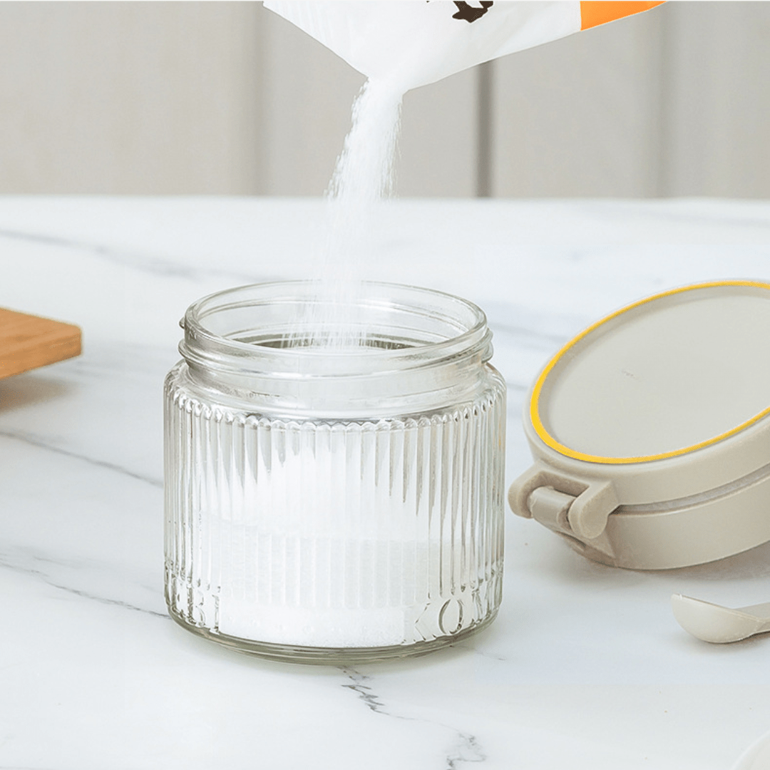 Mini Airtight Glass Containers with Spoon (300ml) | Perfect for Spices, Condiments & Snacks