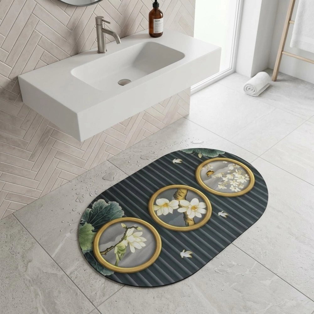 Magnolia Blossom Oval Bath Mat | Soft Quick Dry Anti-Slip Absorbent Floor Rug for Bathroom Entrance & Bedroom