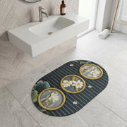 Magnolia Blossom Oval Bath Mat | Soft Quick Dry Anti-Slip Absorbent Floor Rug for Bathroom Entrance & Bedroom