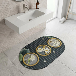 Magnolia Blossom Oval Bath Mat | Soft Quick Dry Anti-Slip Absorbent Floor Rug for Bathroom Entrance & Bedroom