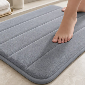 Memory Foam Bathroom Mat 80×50cm | Coral Velvet Super Soft Non-Slip Bath Rug | Quick Water Absorbent & Machine Washable | Grey
