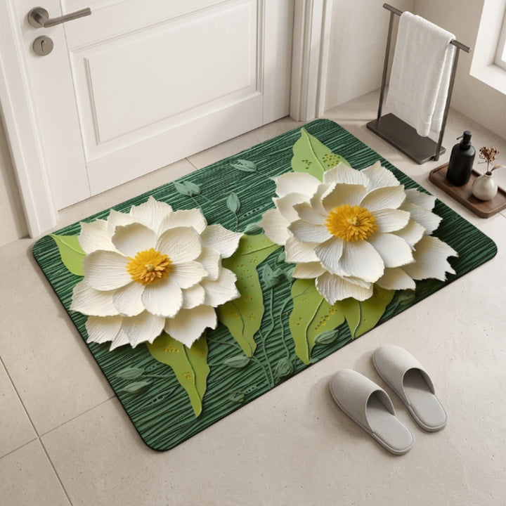 3D Floral Anti-Slip Door Mat | Soft Absorbent Washable Floor Rug for Bathroom, Bedroom & Entrance