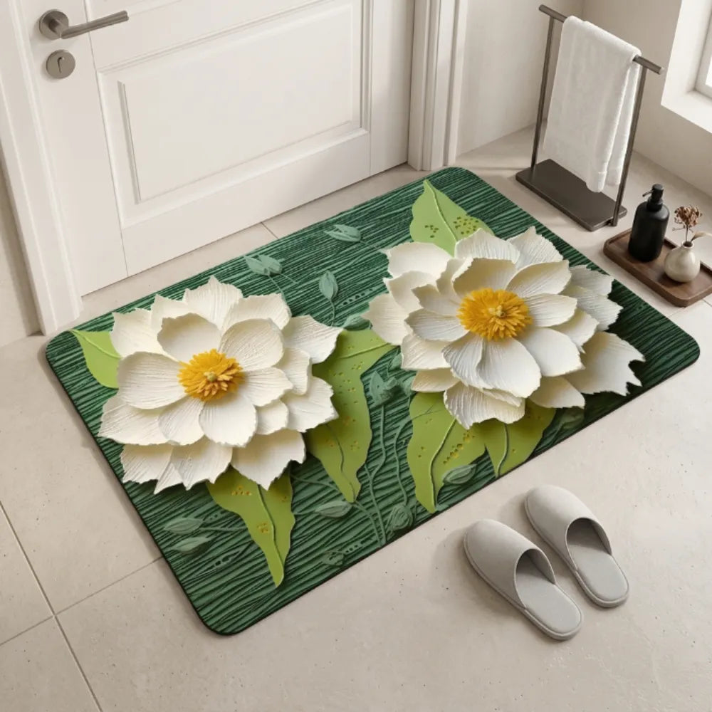 3D Floral Anti-Slip Door Mat | Soft Absorbent Washable Floor Rug for Bathroom, Bedroom & Entrance
