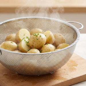 Stainless Steel Kitchen Strainer with Handle | Mesh Colander for Washing Rice, Vegetables, Fruits & Pasta