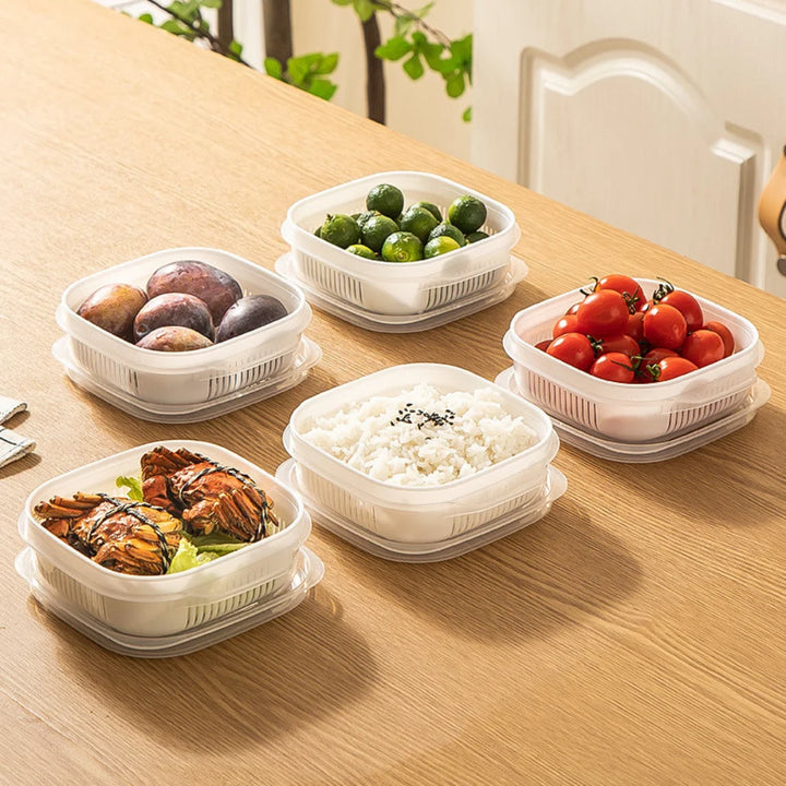 4Pcs Multi-Compartment Produce Storage Box | Airtight Fridge Organizer for Fruits, Vegetables, Garlic & Ginger