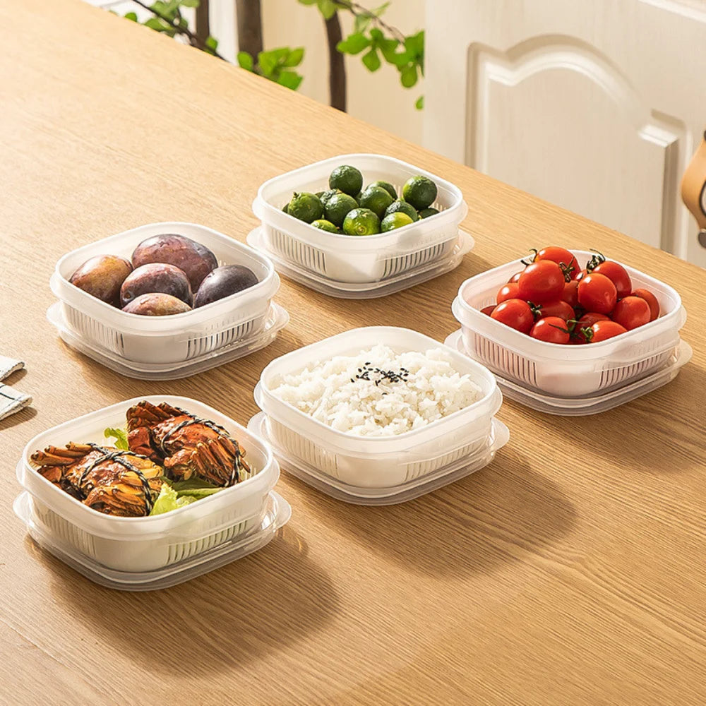 4Pcs Multi-Compartment Produce Storage Box | Airtight Fridge Organizer for Fruits, Vegetables, Garlic & Ginger