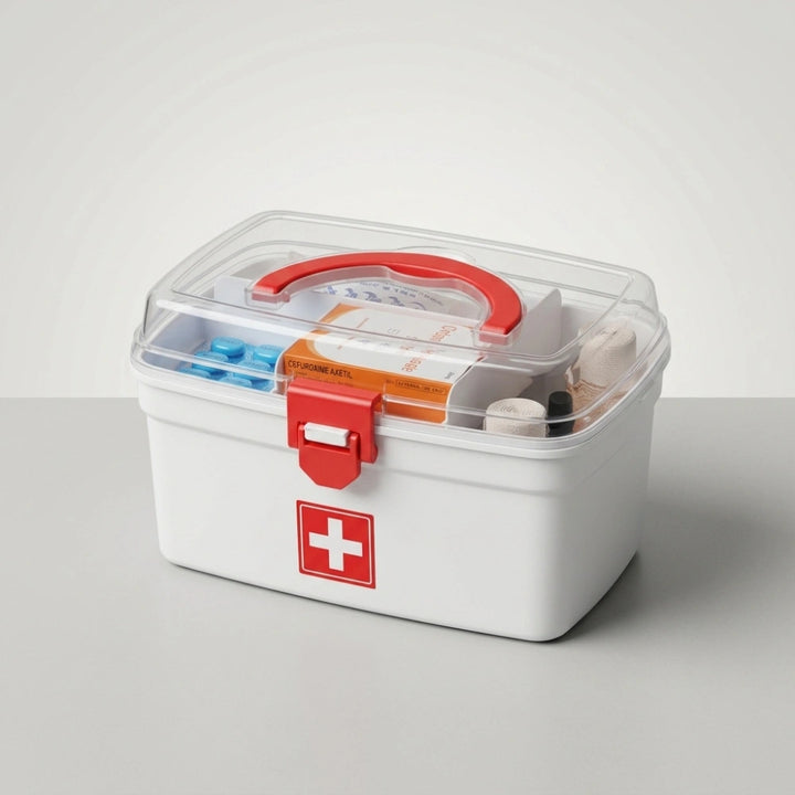 Portable Medical First Aid Box with Handle | Multipurpose Medicine Storage Organizer Container with Secure Lock Lid