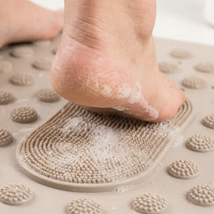 Anti-Slip PVC Bath Mat with Foot Scrubber & Massager | Quick-Dry Shower Mat with Suction Cups | Beige Bathroom Mat (70 X 35 CM)