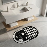 Black & White Anti-Slip Bathroom Mat | Modern Oval Bath Rug | Soft Absorbent Quick Dry Floor Carpet