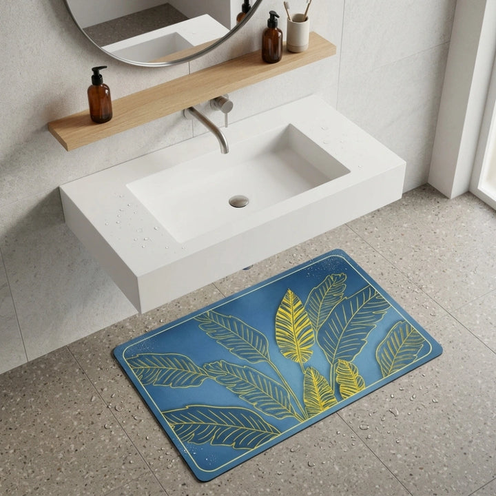 Tropical Leaf Printed Bathroom Mat | Super Soft Anti-Slip Quick Dry Water Absorbent Floor Rug for Bathroom & Entrance