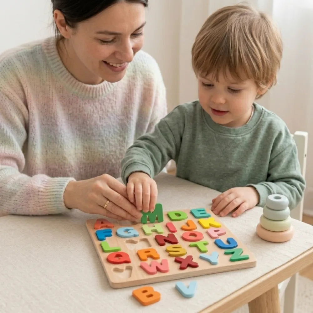 Wooden ABCD & Numbers Puzzle Board for Kids | 3D Alphabet & Counting Learning Toy | Preschool Educational Puzzle for Toddlers 3–5 Years