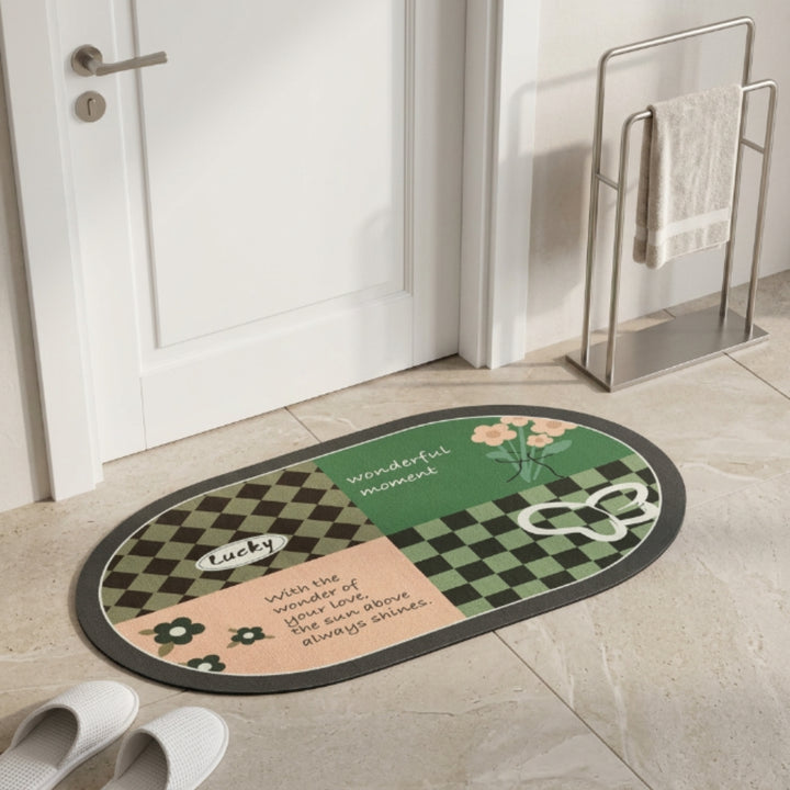 Boho Abstract Oval Anti-Slip Bath Mat | Soft Absorbent Quick Dry Bathroom Floor Rug Modern Floral Door Mat