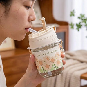 350ml Premium Clear Glass Mug with Lid & Straw | Leakproof Reusable Coffee, Juice & Smoothie Tumbler for Home, Office & Travel