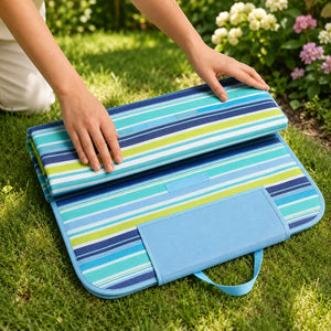 Foldable Beach & Picnic Mat 150×180cm | Waterproof Outdoor Blanket with Carry Handle | Blue Striped Camping & Travel Mat