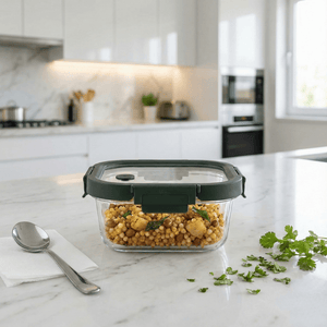 800ml Premium Square Borosilicate Glass Container | Vented Glass Lid Fresh-Air Circulation