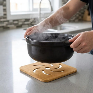 Wooden Bamboo Pot Mat | Spiral Design Heat-Resistant Trivet & Table Coaster | Eco-Friendly Hot Pot Stand for Kitchen & Dining