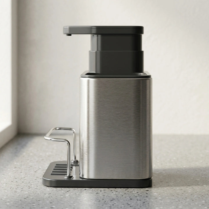 3-in-1 Stainless Steel Kitchen Sink Caddy Organizer with Soap Dispenser, Sponge & Brush Holder