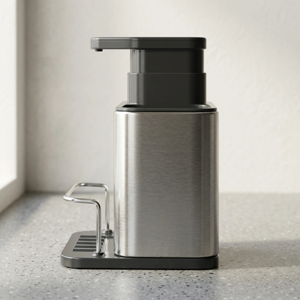3-in-1 Stainless Steel Kitchen Sink Caddy Organizer with Soap Dispenser, Sponge & Brush Holder