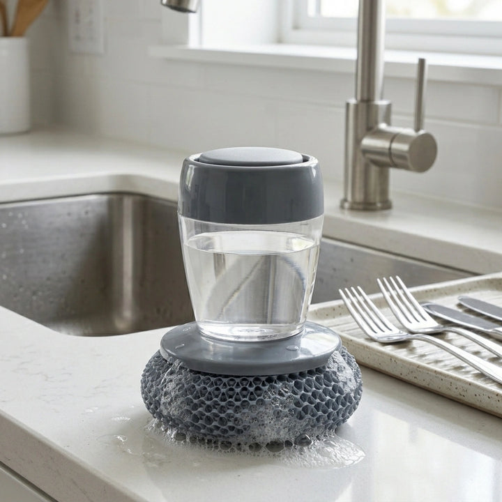 Dish Cleaning Brush with Soap Dispenser | Automatic Liquid Scrubber for Kitchen Sink & Dishwashing