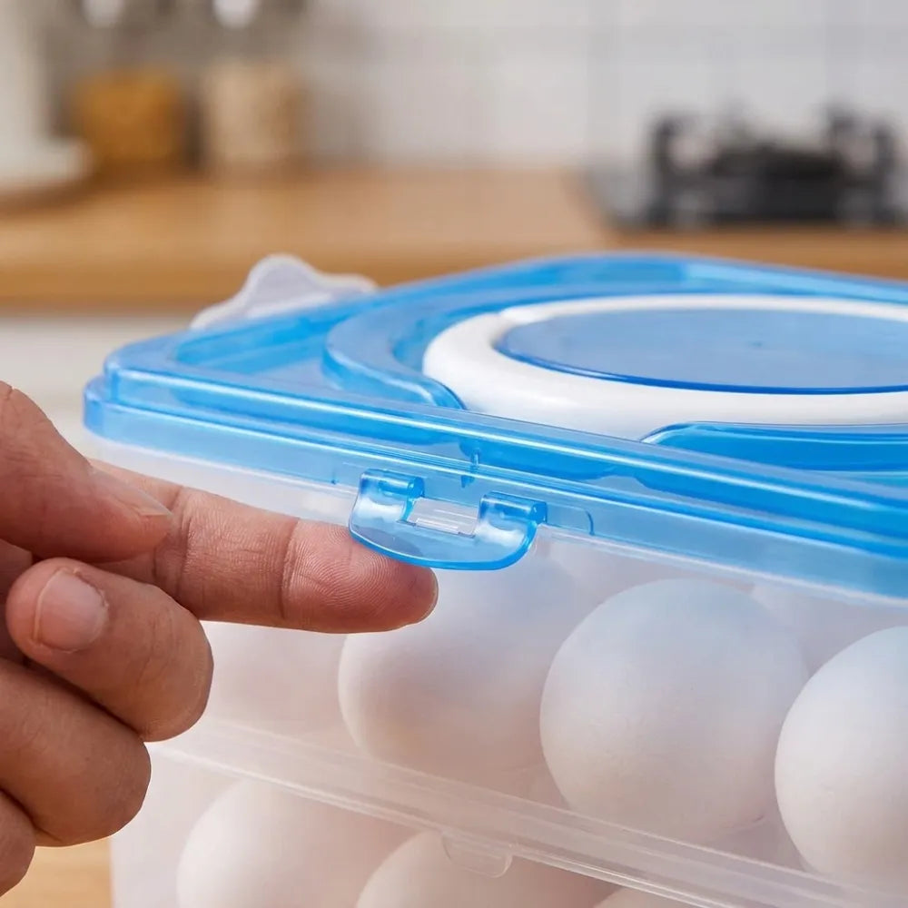 24 Grid Egg Storage Container for Fridge | 2-Layer Plastic Egg Organizer Tray with Handle | Refrigerator Egg Holder & Kitchen Storage Box