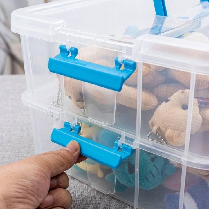 2 Layer Clear Plastic Storage Box with Lid & Handle | Portable Stackable Organizer for Stationery, Crafts, Sewing & Art Supplies
