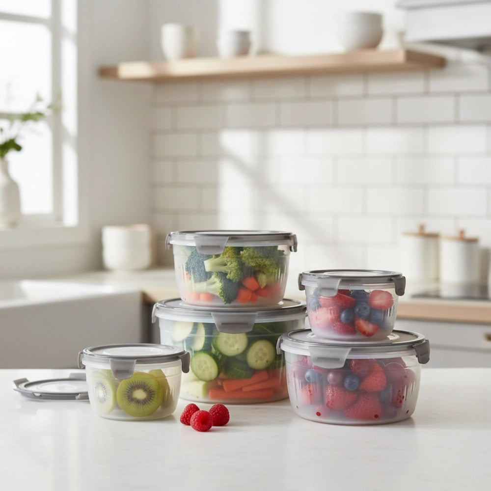 Airtight Clip-Lock Food Storage Containers 1800 ml (Set of 6) | Leakproof Fridge & Kitchen Organizer Boxes