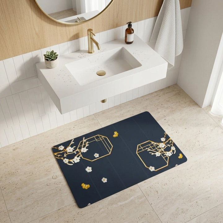 Elegant Floral Japanese Style Bathroom Mat | Soft Anti-Slip Quick Dry Absorbent Floor Rug for Bathroom & Bedroom