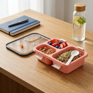 3 Compartment Lunch Box with Spoon | Leak-Resistant Bento Lunch Box for School | BPA-Free Food Storage Tiffin Box for Kids & Adults