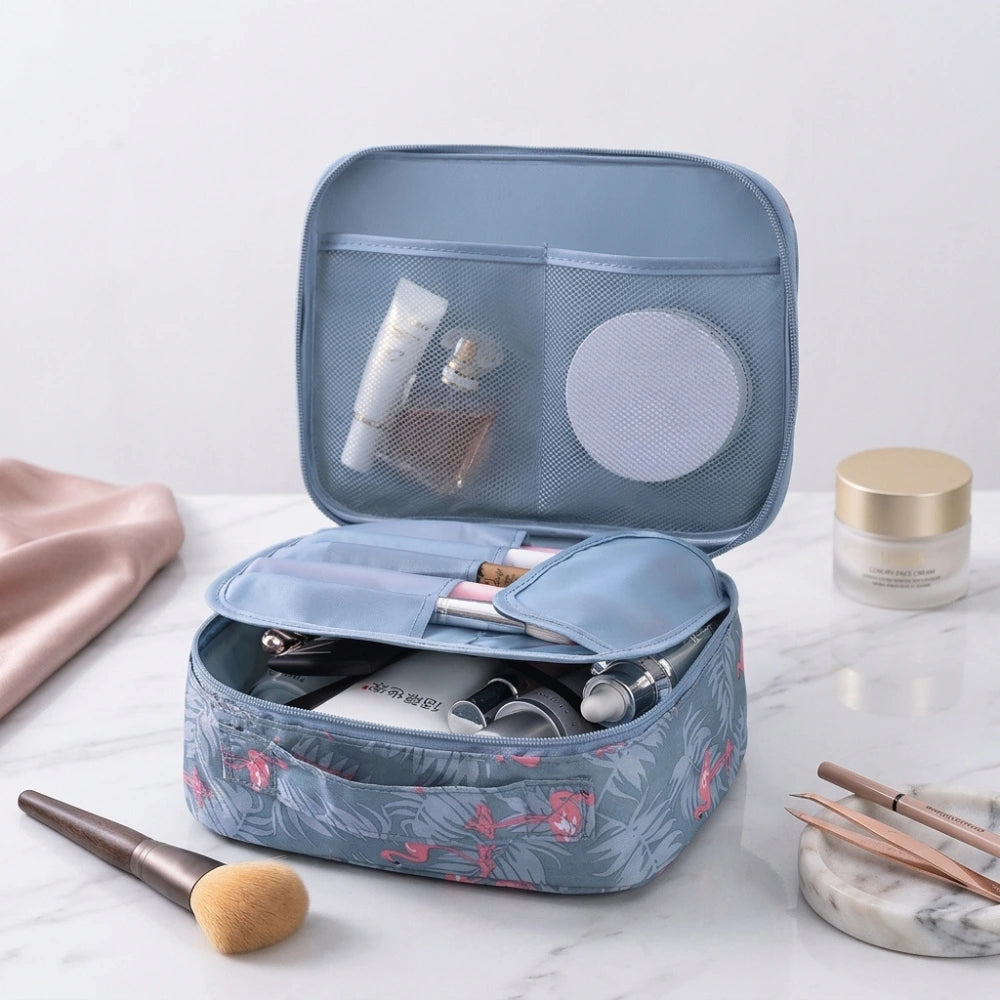 Flamingo Travel Makeup Organizer Bag | Waterproof Cosmetic & Toiletry Storage Pouch with Divider for Women & Girls