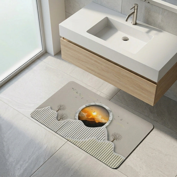 Luxury Abstract Landscape Bathroom Mat | Anti-Slip Soft Floor Rug | Modern Absorbent Entrance & Bathroom Door Mat