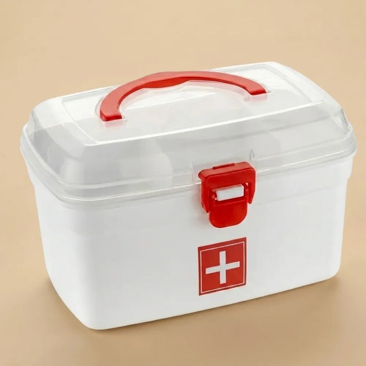 Portable Medical First Aid Box with Handle | Multipurpose Medicine Storage Organizer Container with Secure Lock Lid