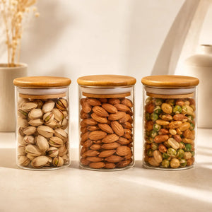 320 ML Borosilicate Glass Jars with Bamboo Wood Air Tight Lids