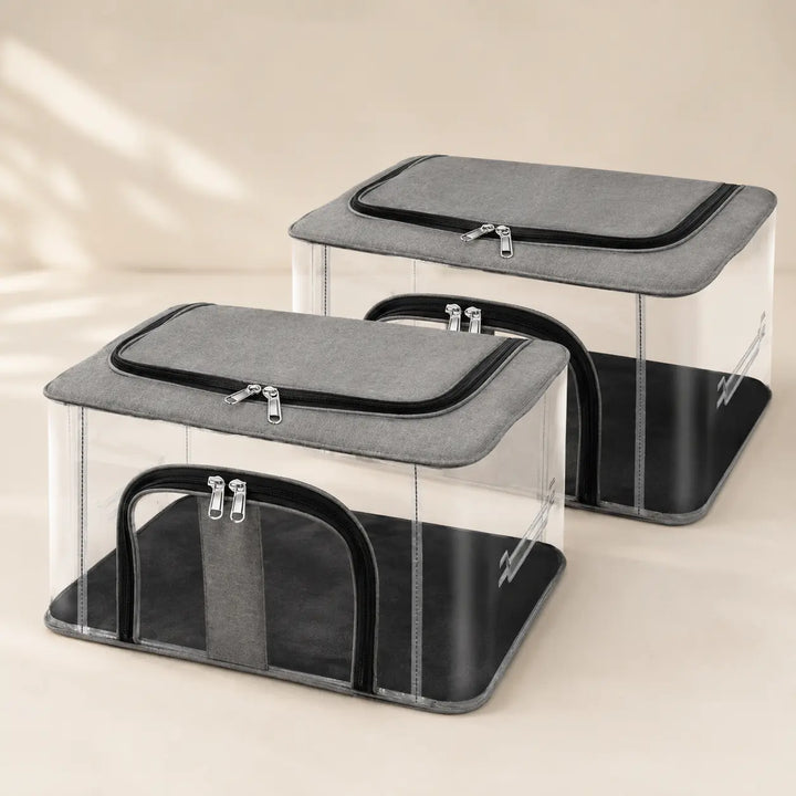 33 LTR Transparent Clothes Storage Box with Zipper & Carry Handle | Nylon PVC Moisture Proof Under Bed Wardrobe Organizer for Clothes, Blankets & Bedding
