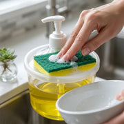 Press Type Liquid Soap Dispenser with Sponge Holder | Refillable Dishwashing Pump Container