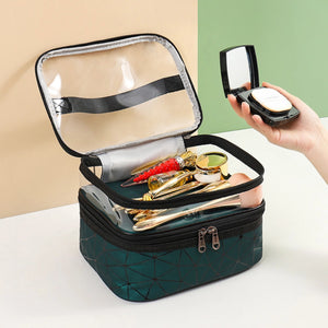 Double Layer Makeup Organizer Bag – Large Travel Cosmetic Storage Pouch with Zipper