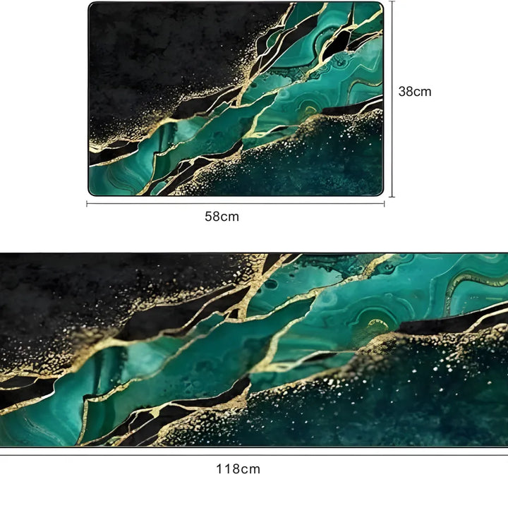2-Piece Emerald Gold Marble Kitchen Mat Set | Luxury Non-Slip Washable Anti-Fatigue Runner Rugs for Kitchen, Hall & Bedroom