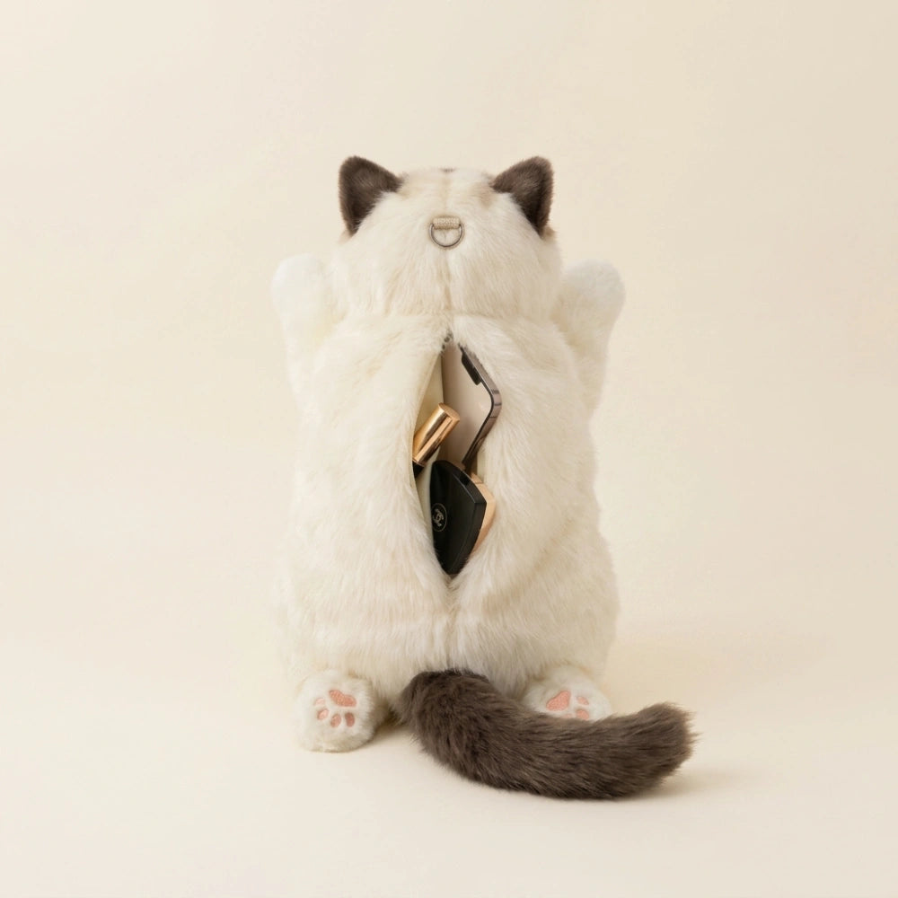 Cute 3D Ragdoll Cat Backpack Bag | Plush Stuffed Animal Shoulder Bag for Girls & Women
