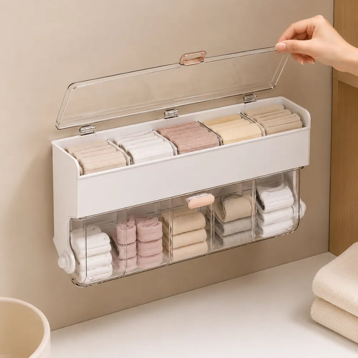 Clear Wall-Mounted Bathroom Organizer | Dustproof Sock & Underwear Storage Box | Large Capacity Transparent Storage Container