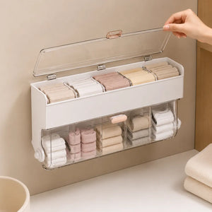 Clear Wall-Mounted Bathroom Organizer | Dustproof Sock & Underwear Storage Box | Large Capacity Transparent Storage Container
