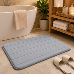 Memory Foam Bathroom Mat 80×50cm | Coral Velvet Super Soft Non-Slip Bath Rug | Quick Water Absorbent & Machine Washable | Grey