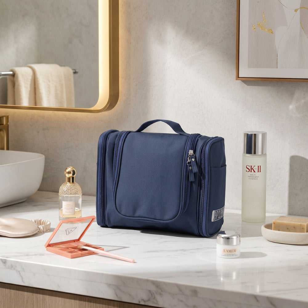 Travel Makeup & Toiletry Organizer Bag | Waterproof Cosmetic Vanity Case with Handle, Brush Holders & Dividers for Women & Men