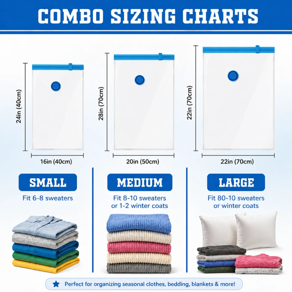 Vacuum Storage Bags 5 PCS with Pump Space Saver Compression Bags Reusable Organizer