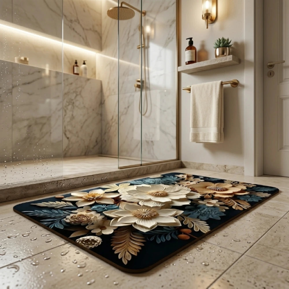 Luxury 3D Floral Door Mat | Anti-Slip Washable Bathroom & Entrance Floor Rug