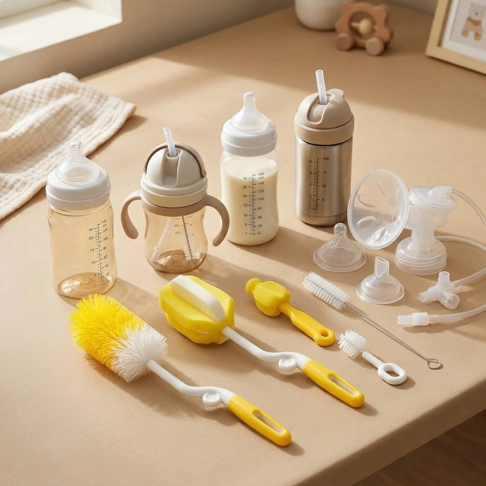 5PCS Baby Bottle Cleaning Brush Set | Bottle, Nipple, Straw & Sponge Cleaner Kit