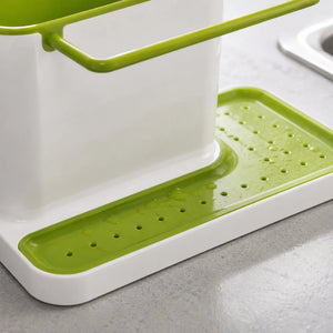 3-in-1 Kitchen Sink Organizer | Wall Mounted Dishwashing Caddy with Soap, Sponge & Cloth Holder | Plastic Sink Storage Stand