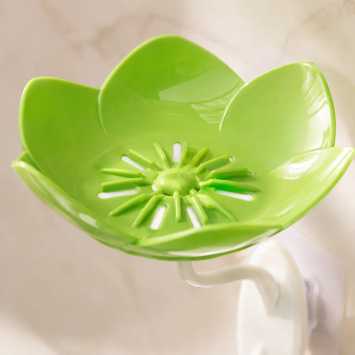Wall Mounted Double Layer Lotus Flower Soap Holder | Self-Adhesive Drain Soap Box & Sponge Organizer for Bathroom & Kitchen