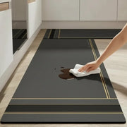 2-Piece Black & Gold Line Kitchen Mat Set | Luxury Non-Slip Waterproof Anti-Fatigue Runner Rugs for Kitchen & Office
