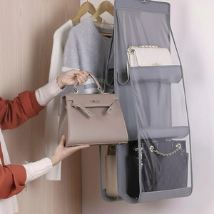 Hanging Handbag Organizer for Closet With 6 Large Compartments & Hanger