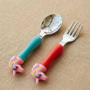 Unicorn Baby Feeding Spoon & Fork Set | Silicone Handle Stainless Steel Cutlery for Babies, Toddlers & Kids | BPA-Free Self Feeding Tableware