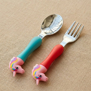 Unicorn Baby Feeding Spoon & Fork Set | Silicone Handle Stainless Steel Cutlery for Babies, Toddlers & Kids | BPA-Free Self Feeding Tableware